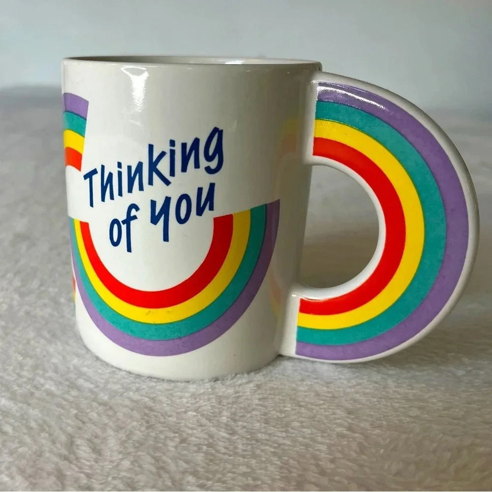“Thinking of You” A Telaflora Gift 80s Flower Vase Mug Rainbows Greeting Pen Cup